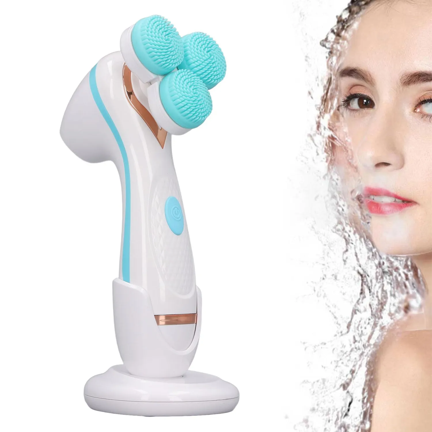 Garosa brosse nettoyante visage électrique bleue 3 têtes USB