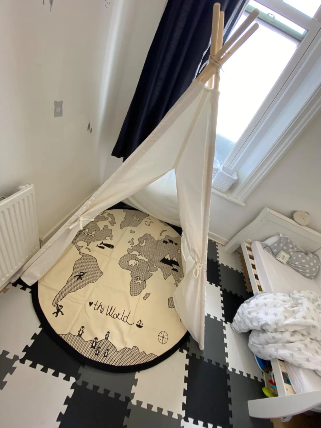 Garosa tapis d’éveil carte du monde rond 135 cm en coton