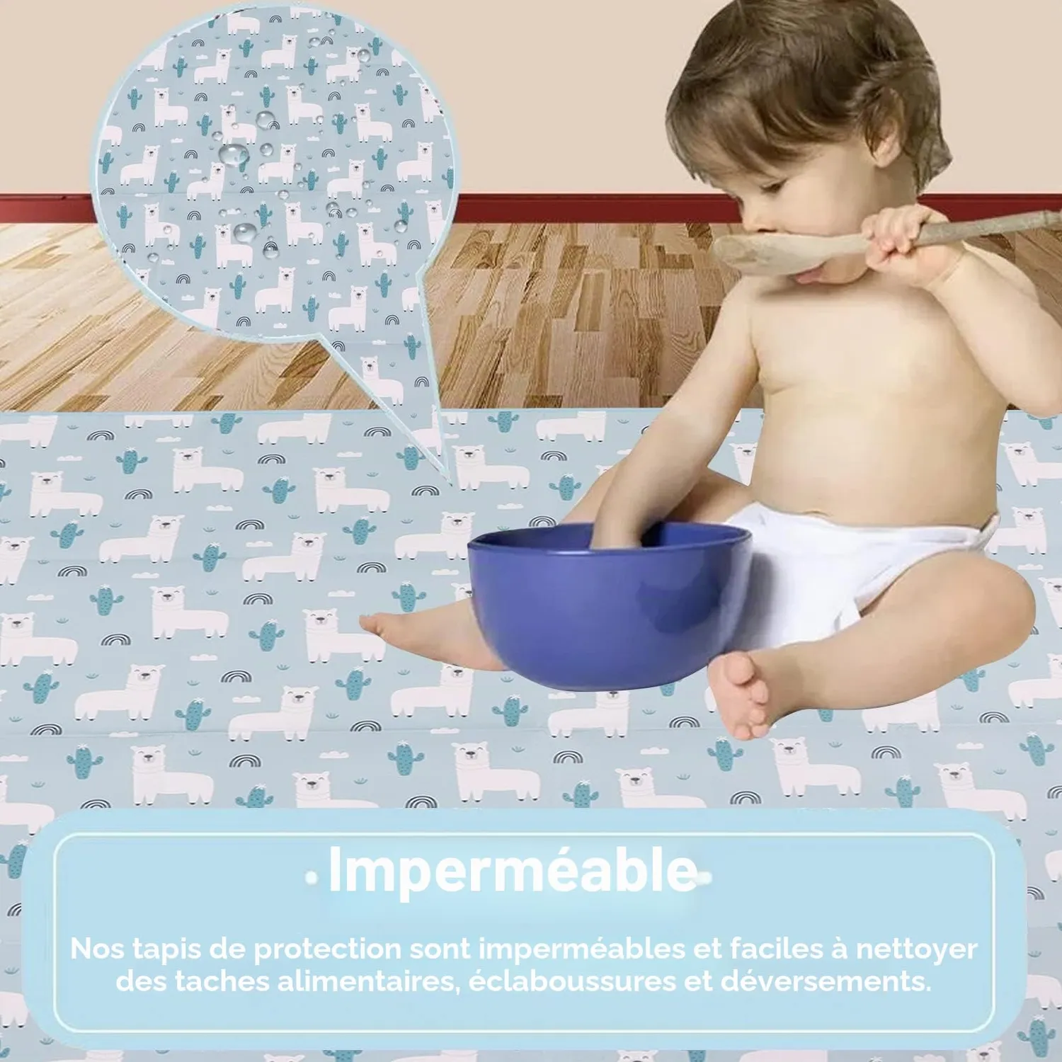 Garosa tapis de jeu bébé réversible 110 × 110 cm bleu rembourré