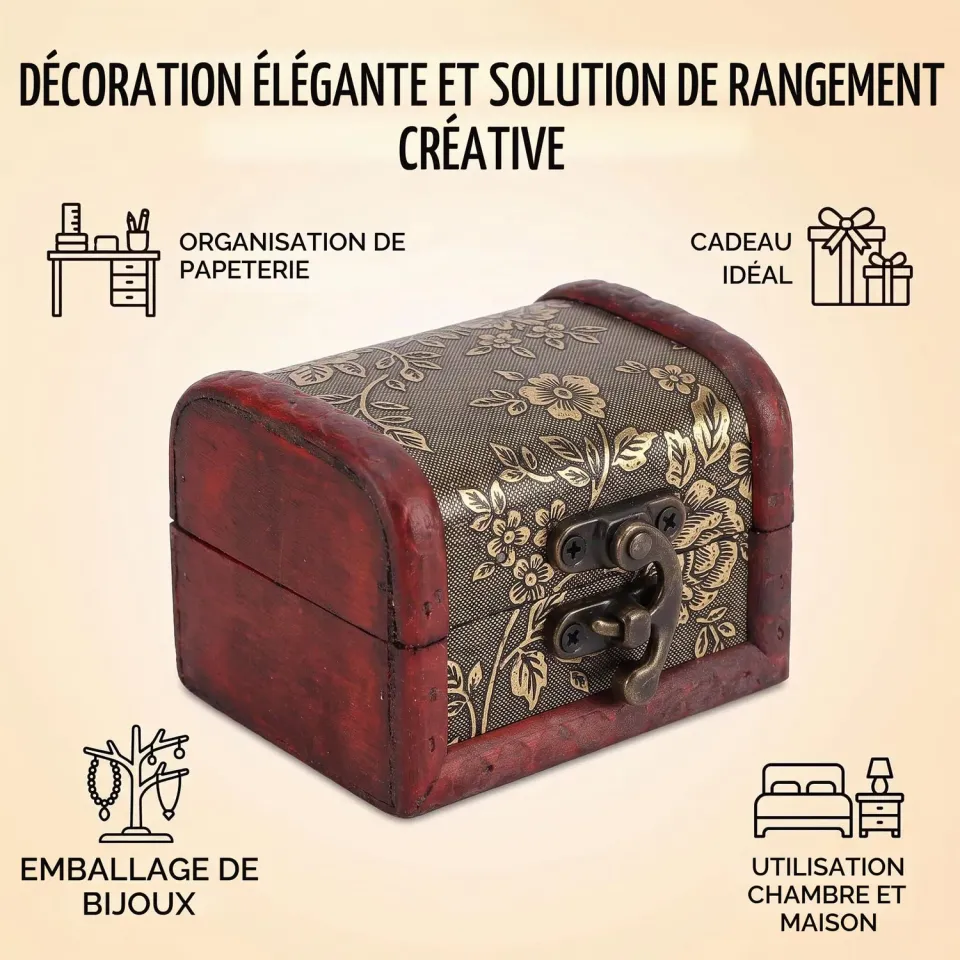 Garosa Boîte à Bijoux Bois Vintage Mini Coffret 8 cm