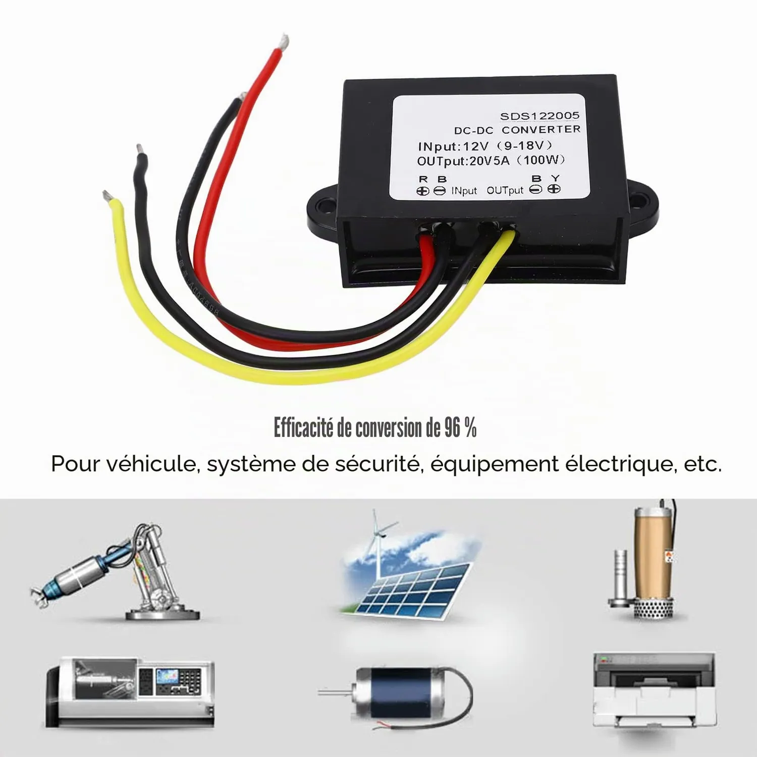 Garosa convertisseur DC-DC 12 V vers 20 V 5 A IP67 100 W