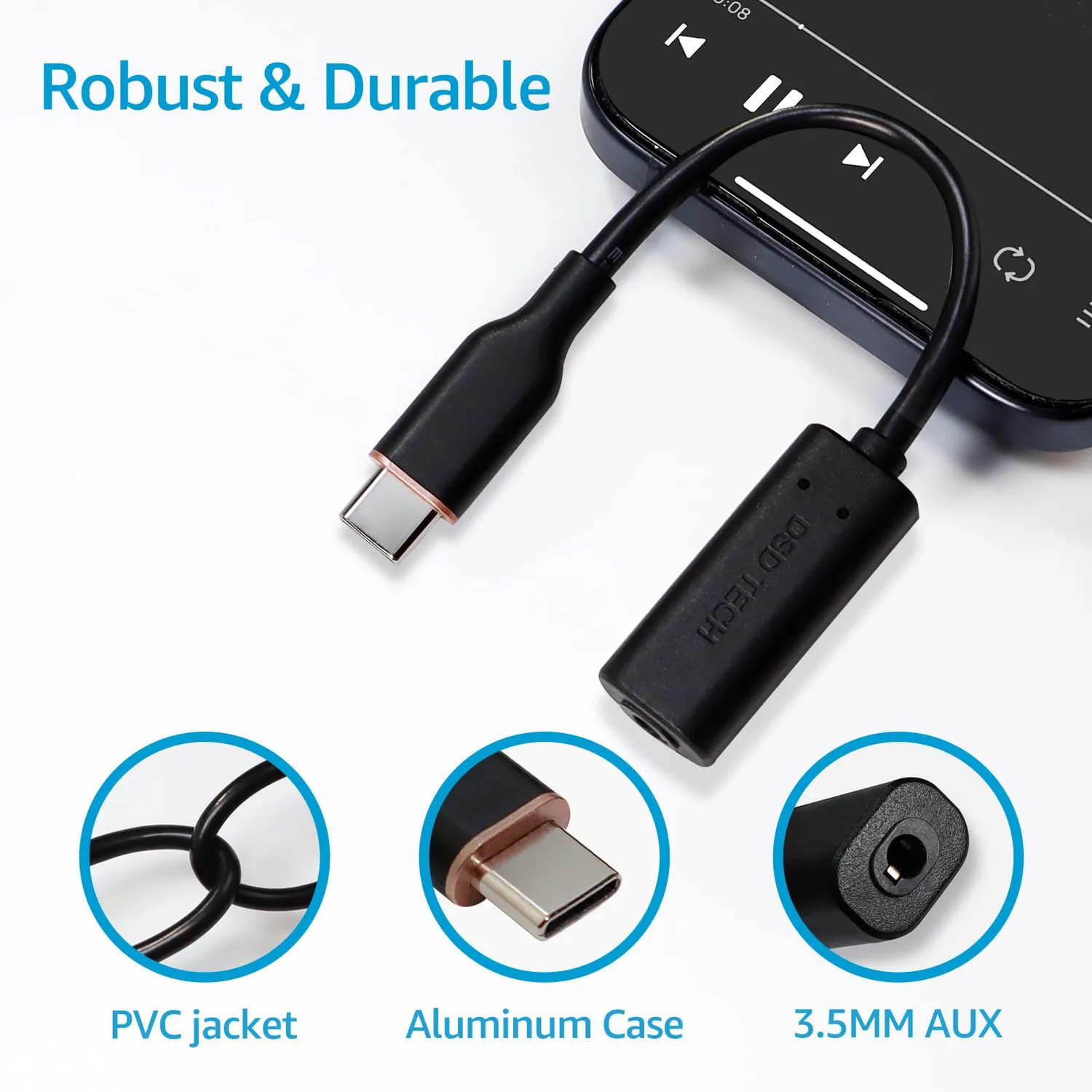 DSD TECH SH-AU05A adaptateur USB-C jack 3,5 mm 24 bits/96 kHz