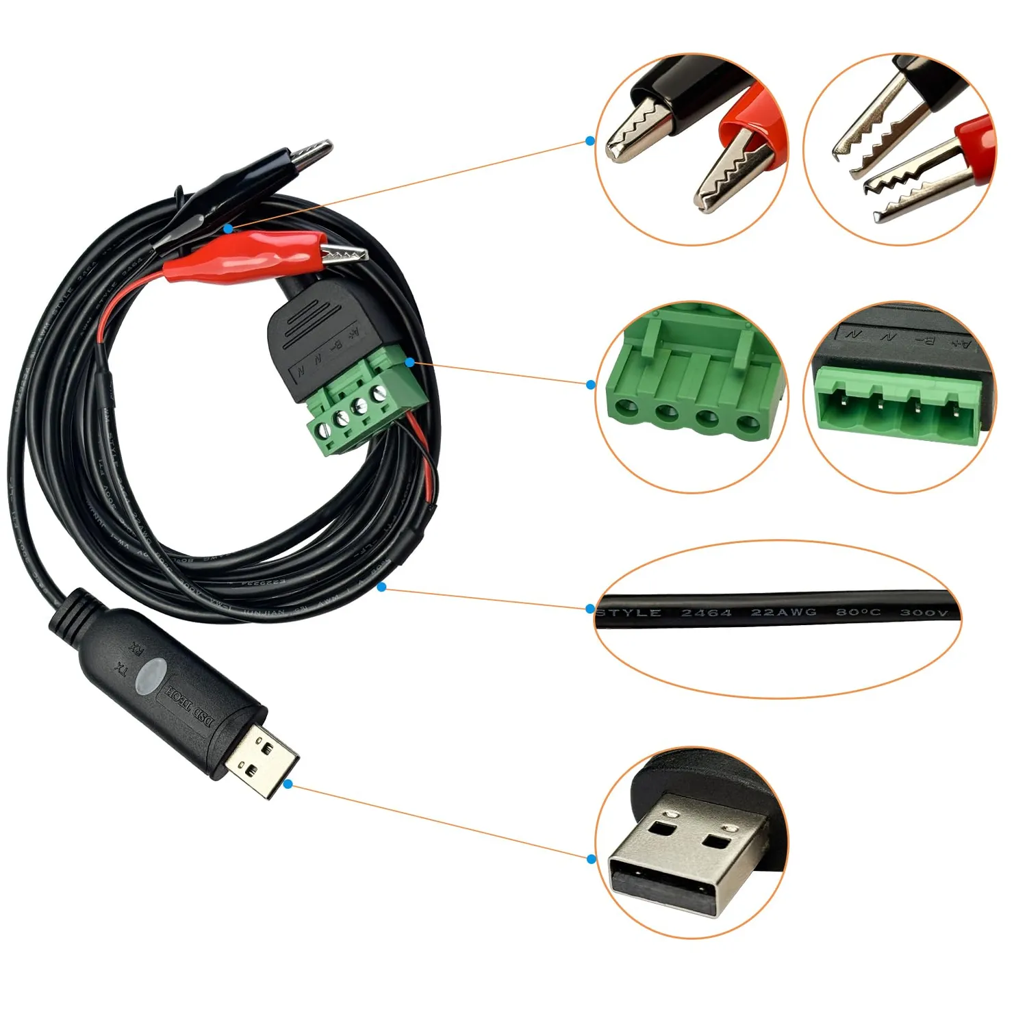 DSD TECH SH-U13 adaptateur USB-RS485 avec pinces crocodiles