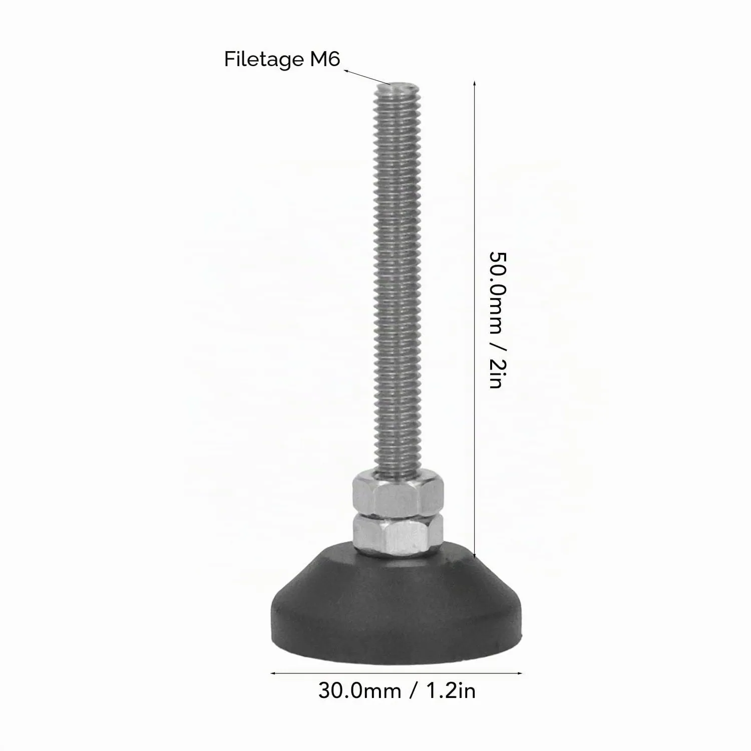 Garosa supports de nivellement pivotants M6 50 mm, patins antidérapants en lot de 4