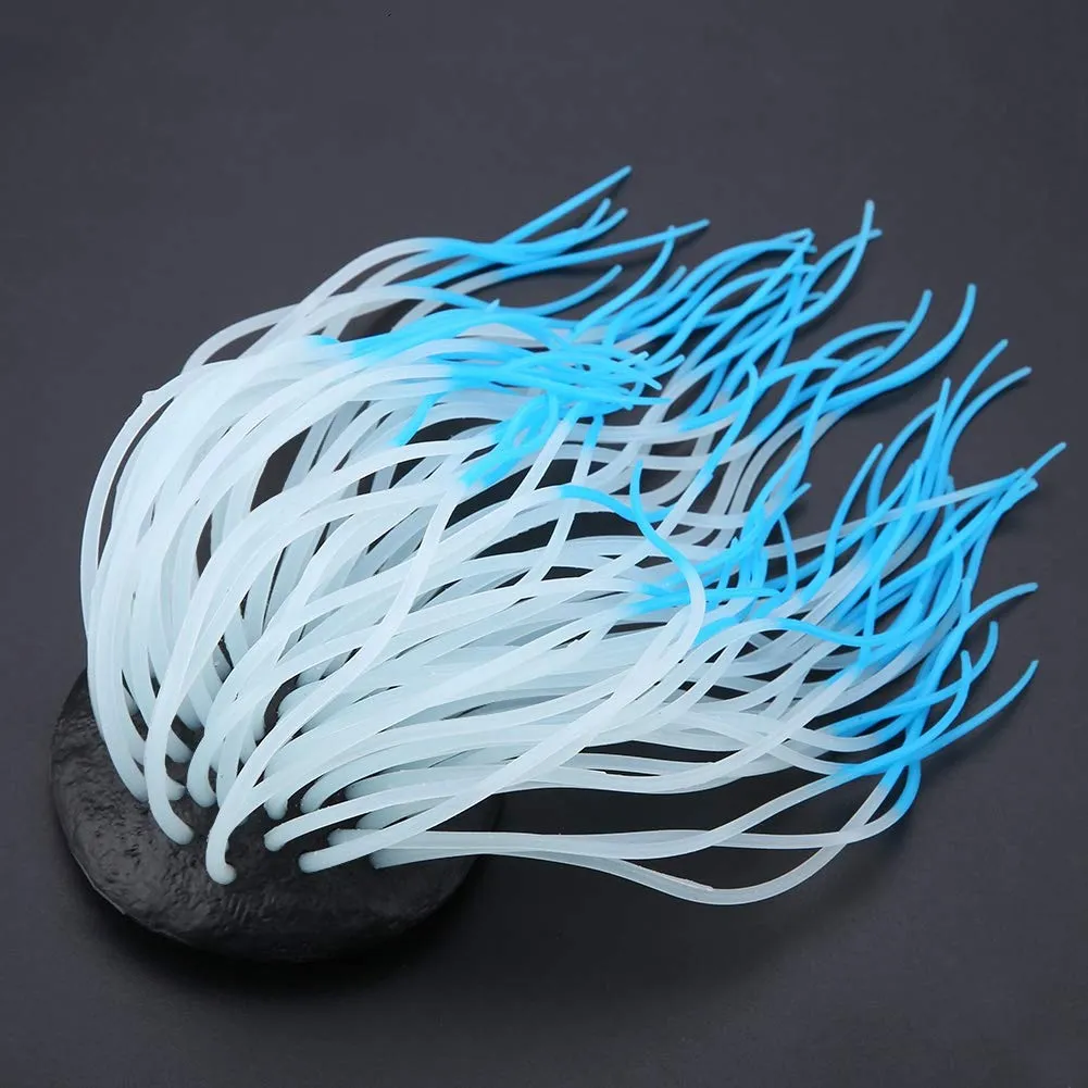 Garosa anémone artificielle d’aquarium bleue en silicone lumineuse