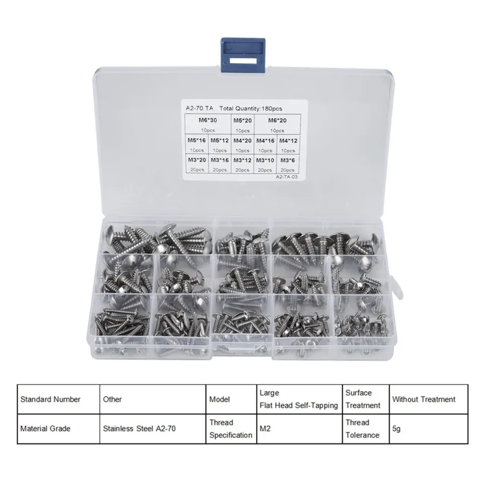 Garosa kit 180 vis autotaraudeuses inox M3 M4 M5 M6 tête fraisée
