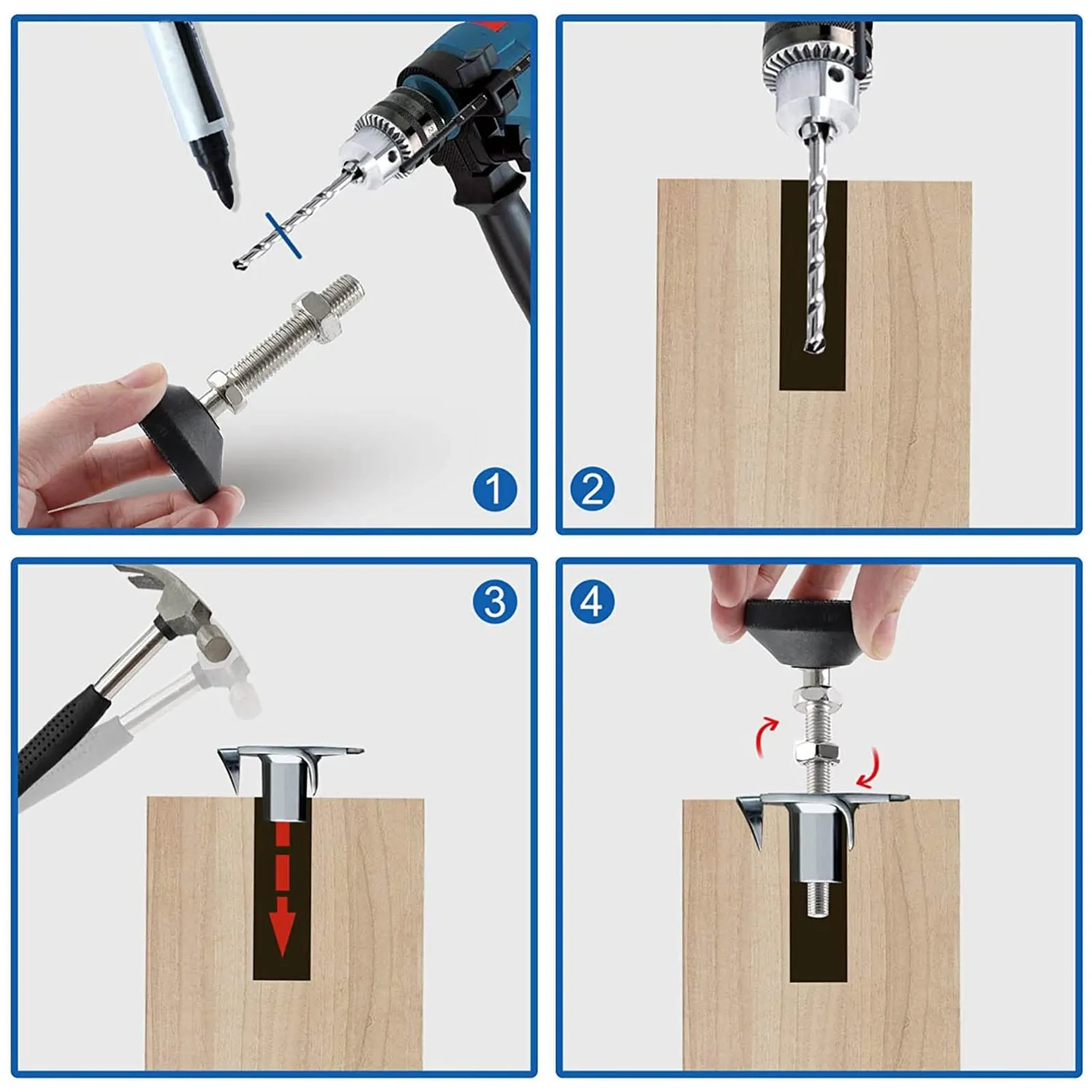 Garosa supports de nivellement pivotants M6 50 mm, patins antidérapants en lot de 4
