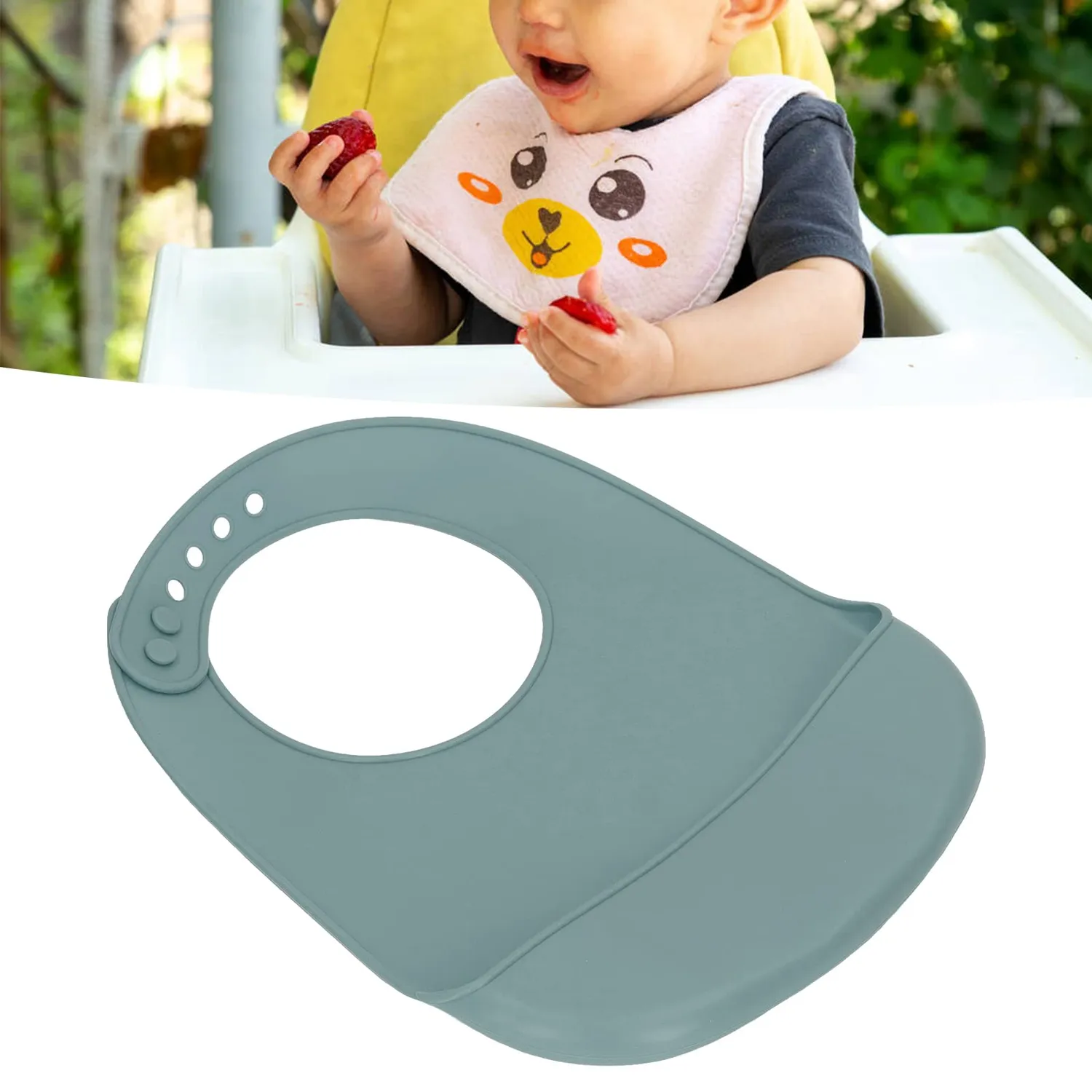 Garosa bavoir silicone vert bébé poche réglable