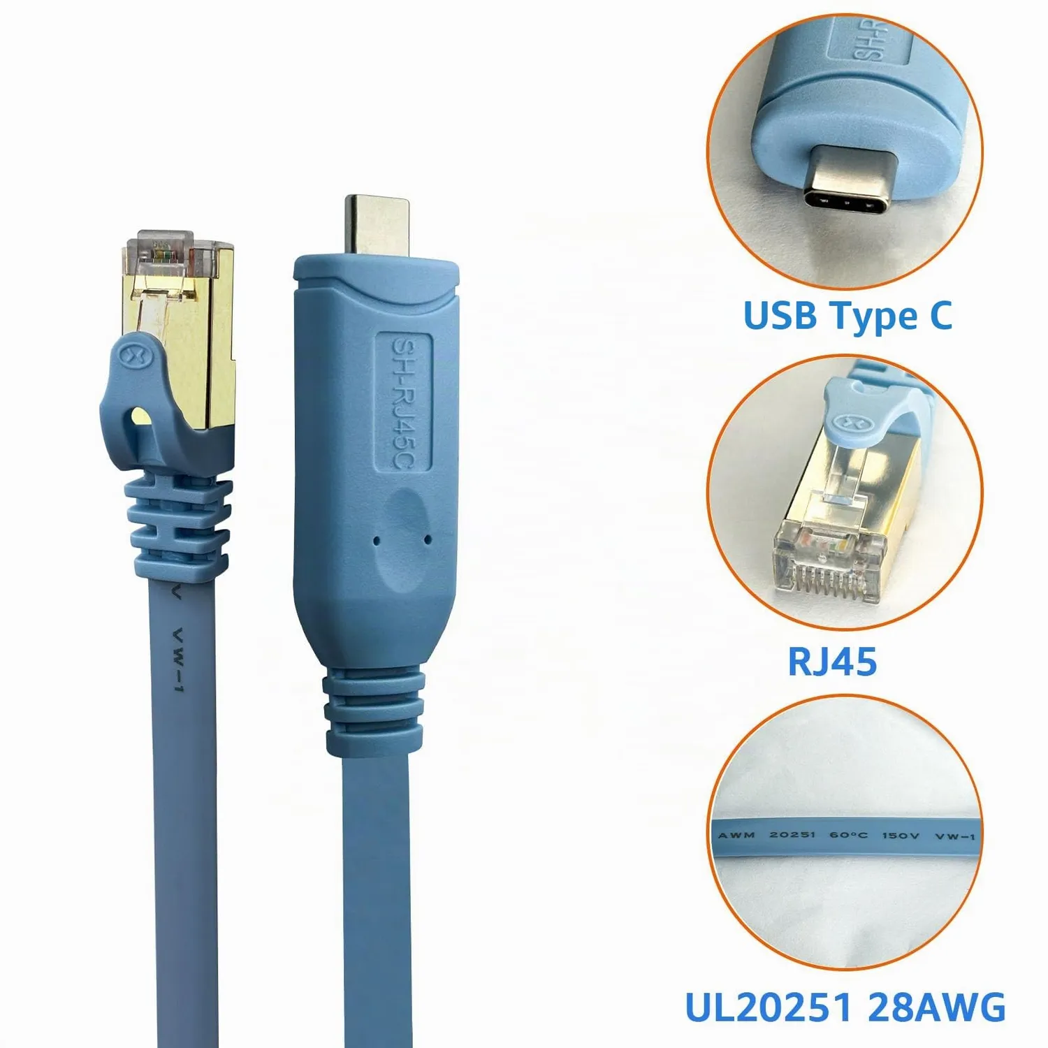 PLC Tech SH-RJ45C câble console USB-C RJ45 1,8 m RS232