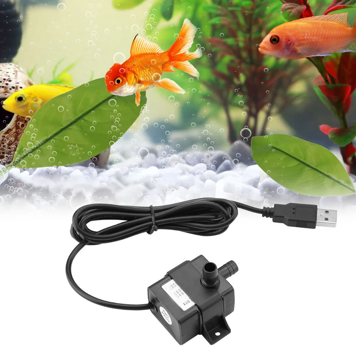 Garosa pompe à eau pour aquarium USB 5 V 120 L/h 0,7 W noire