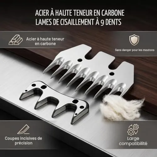 Garosa lame de tonte mouton 9 dents lot de 2 acier carbone
