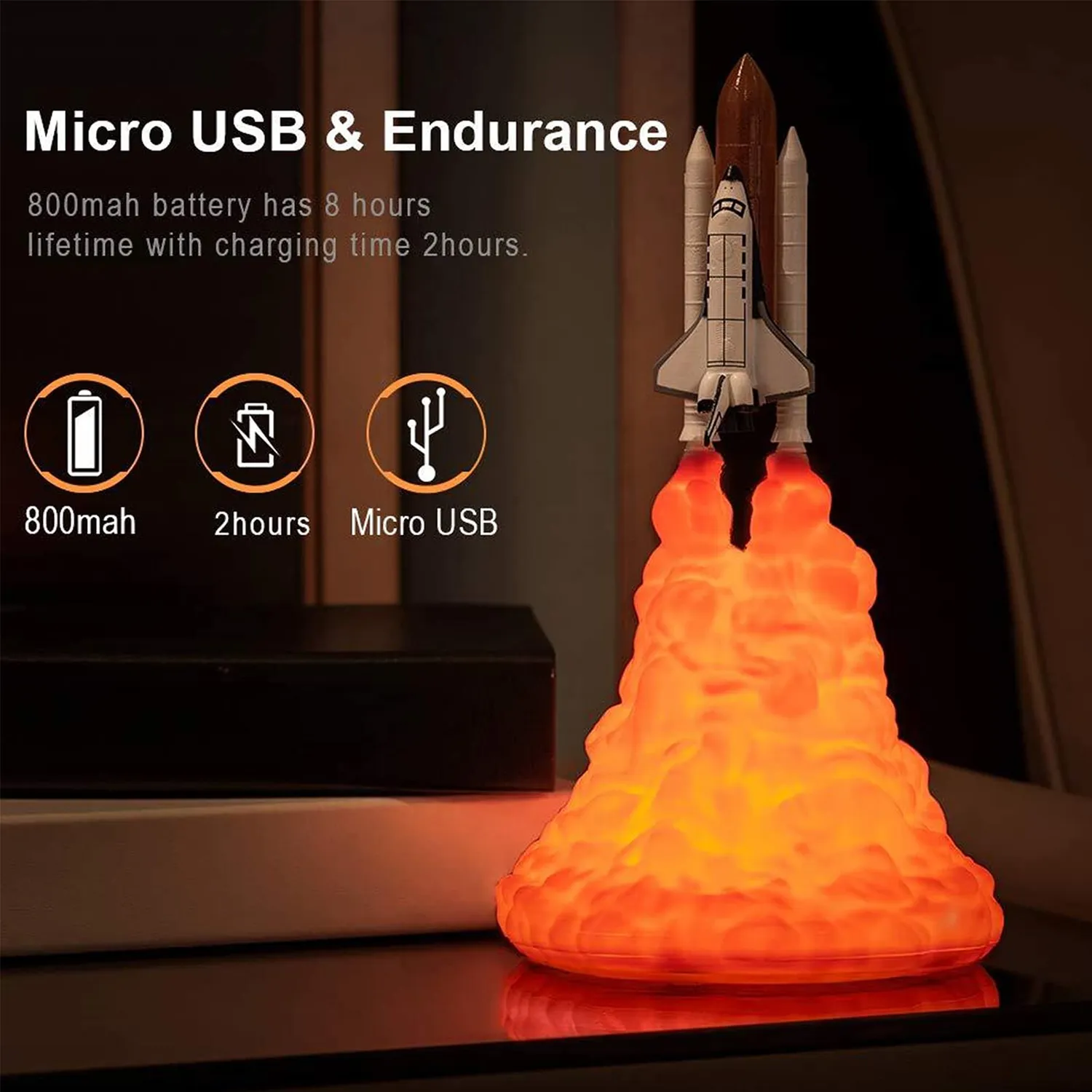 Garosa lampe nuit fusée LED 3D USB 24cm 800mAh