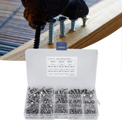 Garosa kit 180 vis autotaraudeuses inox M3 M4 M5 M6 tête fraisée