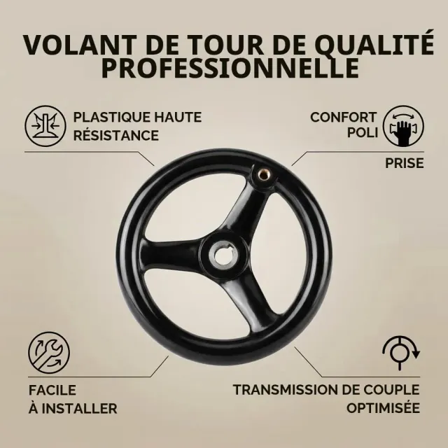 Garosa Volant de tour à 3 branches avec poignée, noir, diamètre 200 mm