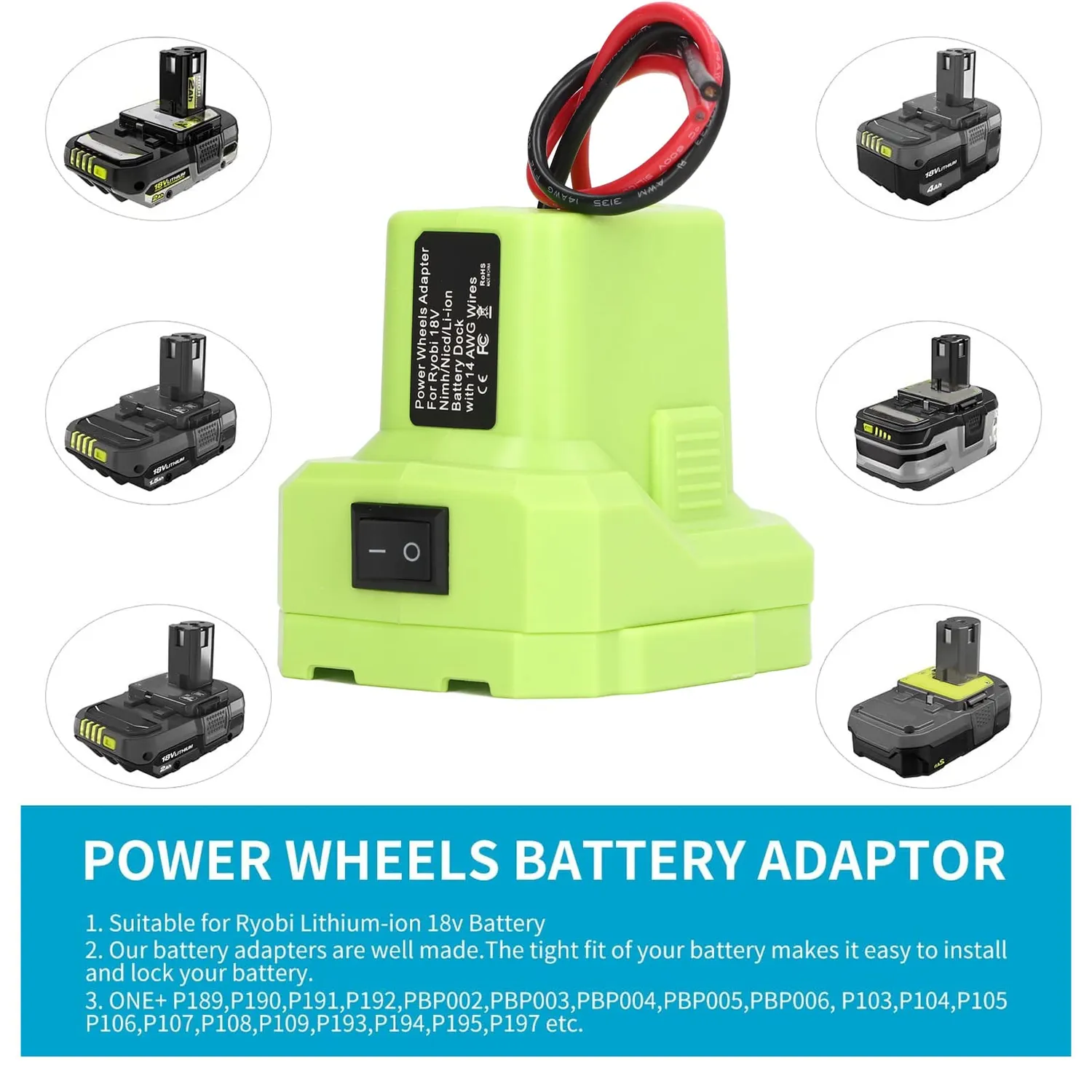 Garosa adaptateur batterie 18V One+ sortie fils 14AWG 200mm