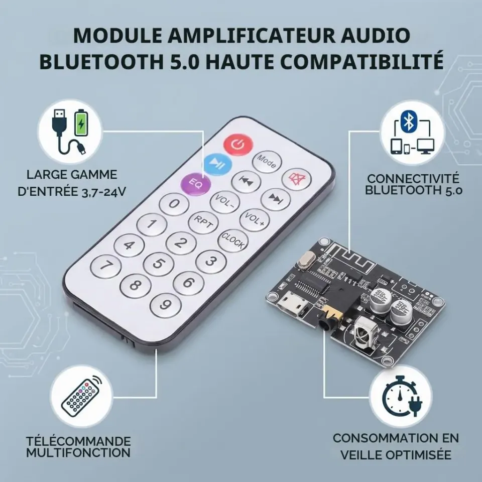 Garosa XY-WRBT carte amplificateur audio Bluetooth 5.0 stéréo