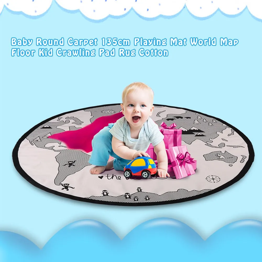 Garosa tapis d’éveil carte du monde rond 135 cm en coton