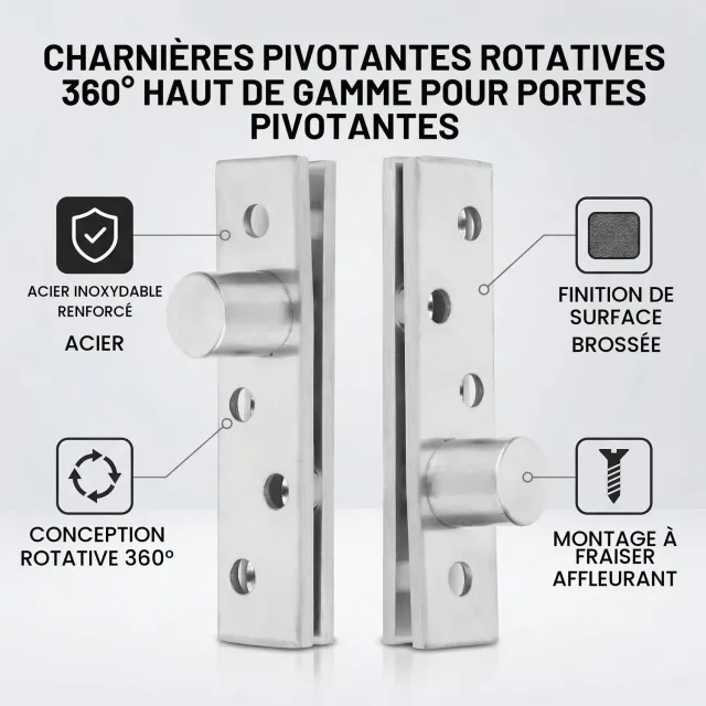 Garosa charnières de meuble pivot 360° lot de 2 inox réglables