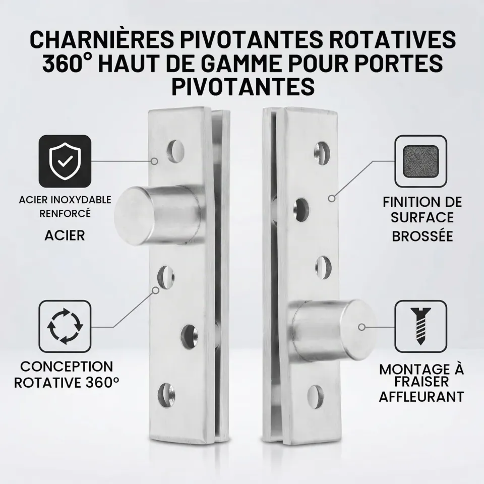 Garosa charnières de meuble pivot 360° lot de 2 inox réglables