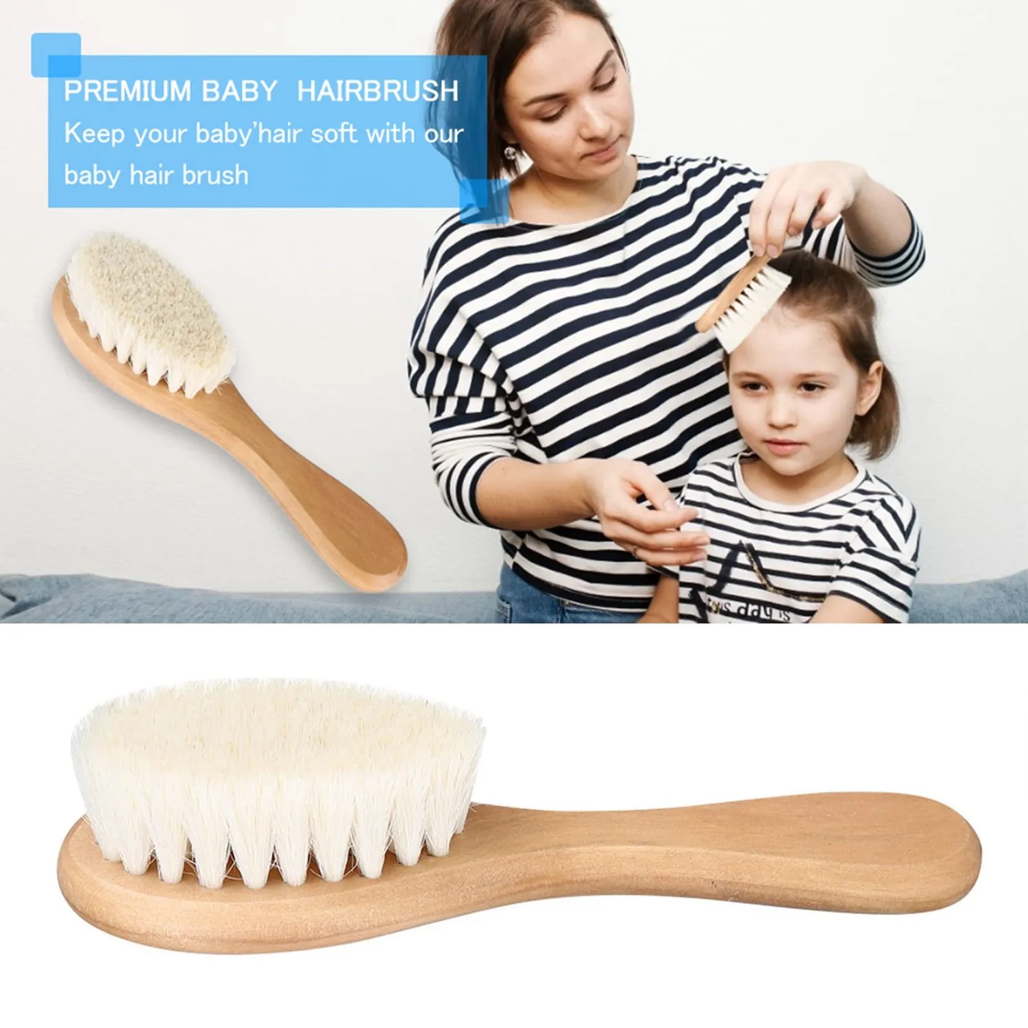 Garosa brosse à cheveux bébé en bois et poils de chèvre doux