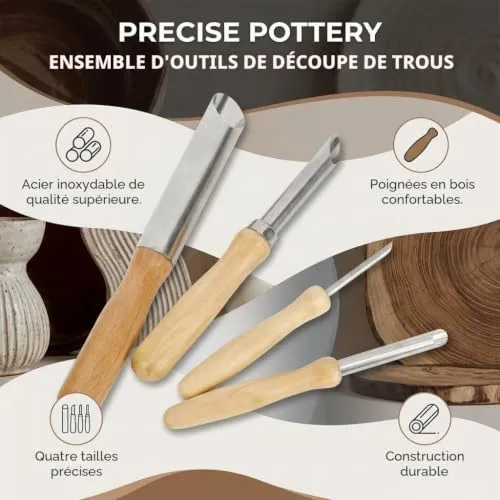 Garosa outils de poterie coupe-trous ronds 4 pièces, manches bois