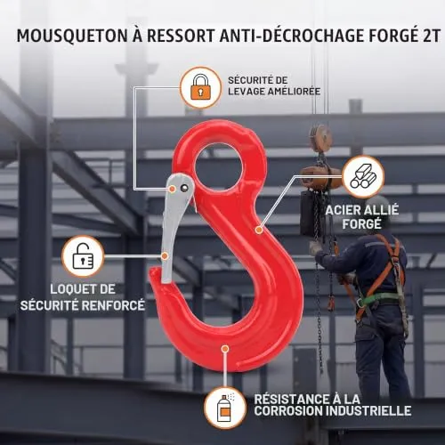 Garosa crochet de levage pivotant 2 tonnes avec linguet de sécurité