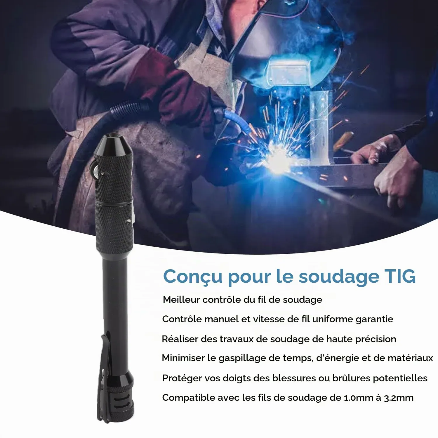 Garosa stylo de soudage TIG alimentation fil 1 à 3,2 mm noir
