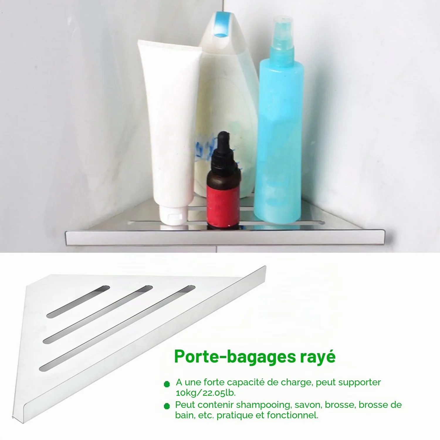 Garosa étagère d’angle de douche triangulaire inox à percer