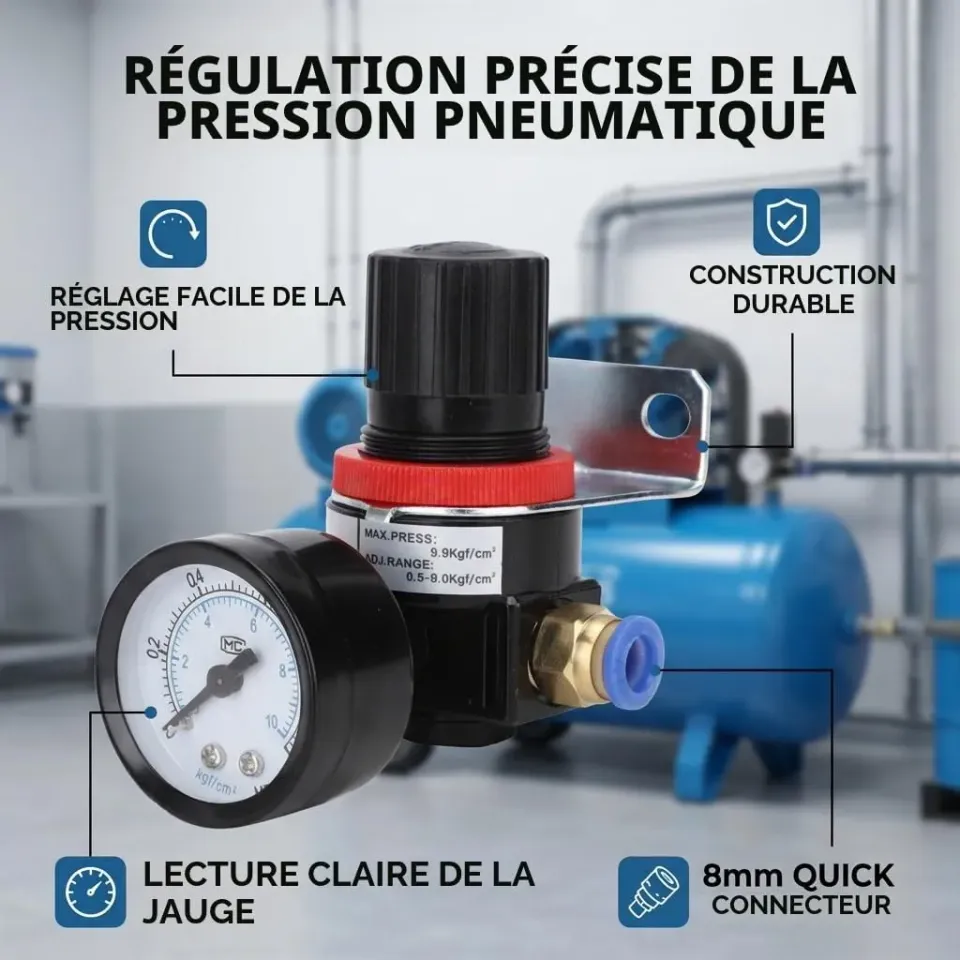 Garosa régulateur pneumatique 8 mm avec manomètre 0,1–1 MPa