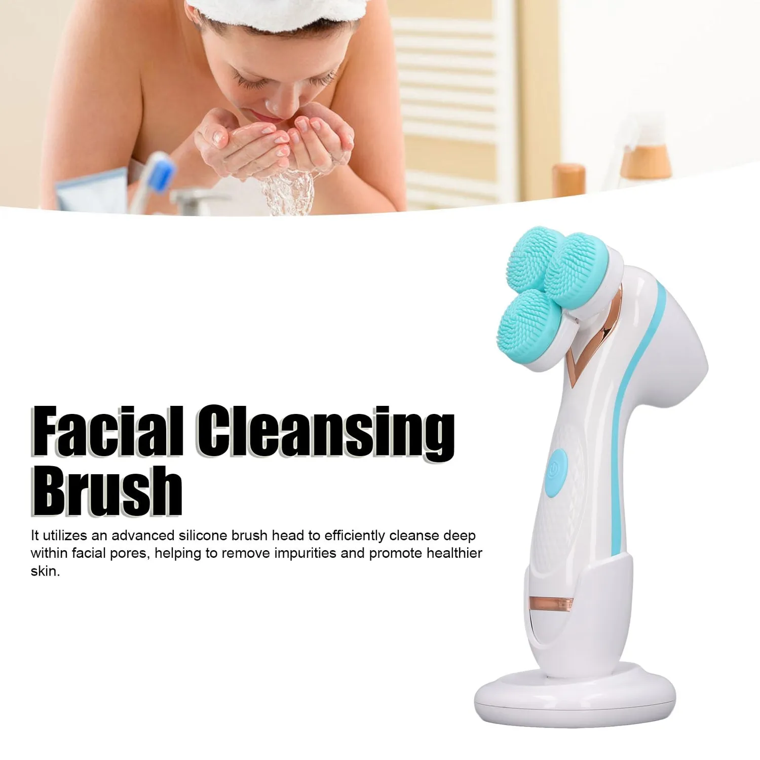 Garosa brosse nettoyante visage électrique bleue 3 têtes USB