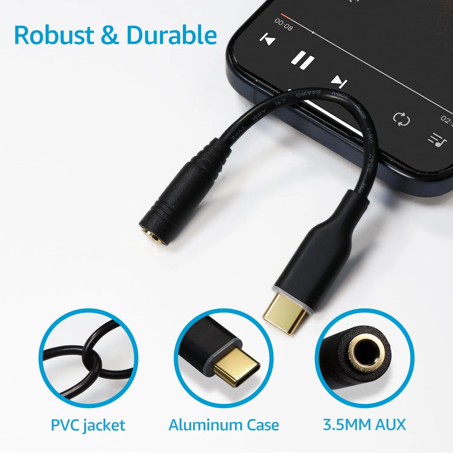 DSD TECH SH-AU05B adaptateur USB-C jack 3,5 mm 24 bits/96 kHz