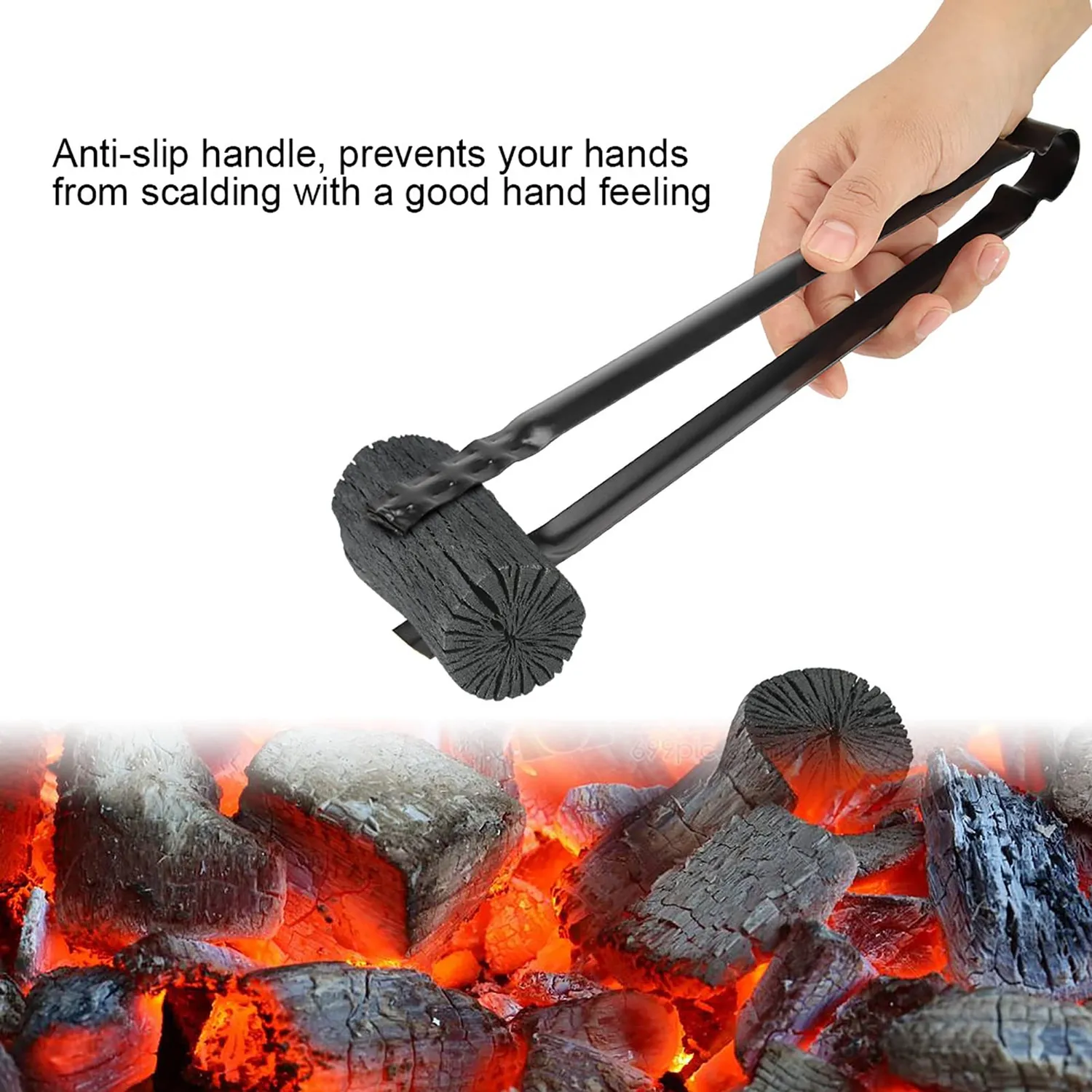 Garosa pince à charbon barbecue métal 30 cm antidérapante