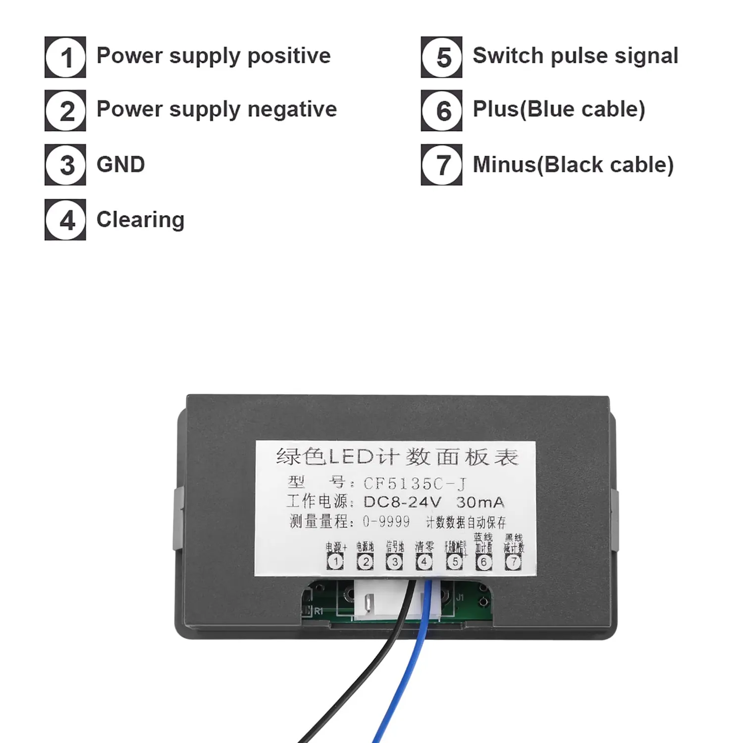 Garosa compteur numérique LED 4 chiffres vert 8-24V