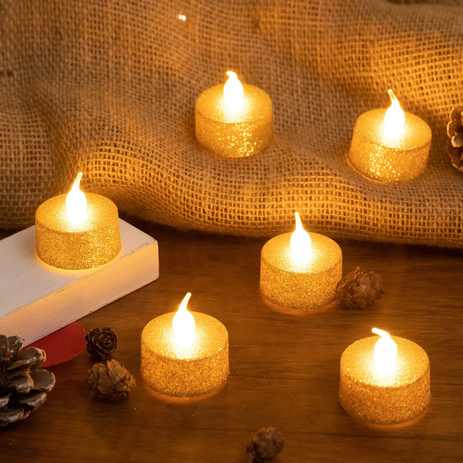 Garosa bougies chauffe-plat LED 12 pièces or sans flamme