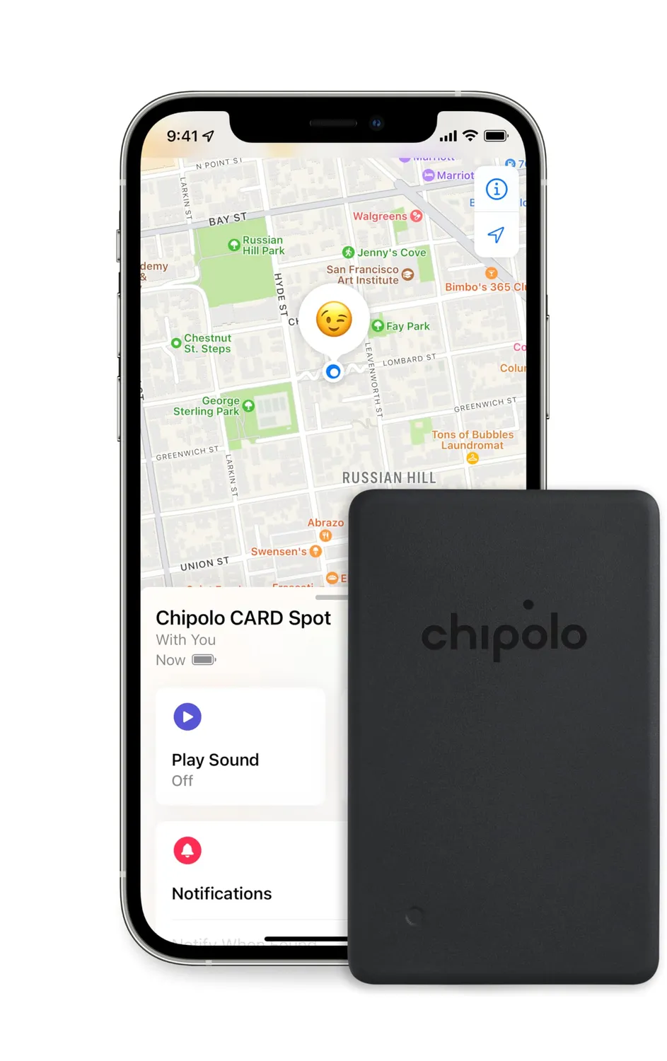 Chipolo CARD Spot traceur portefeuille presque noir, ultra-fin