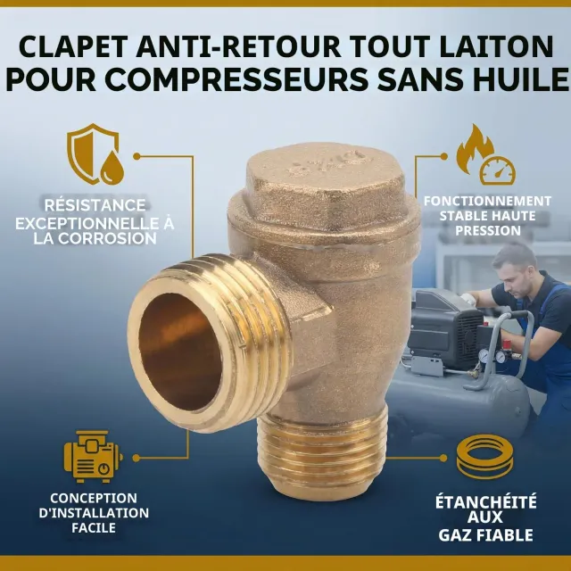 Garosa clapet anti-retour compresseur d’air 1/2 × 3/8 en laiton