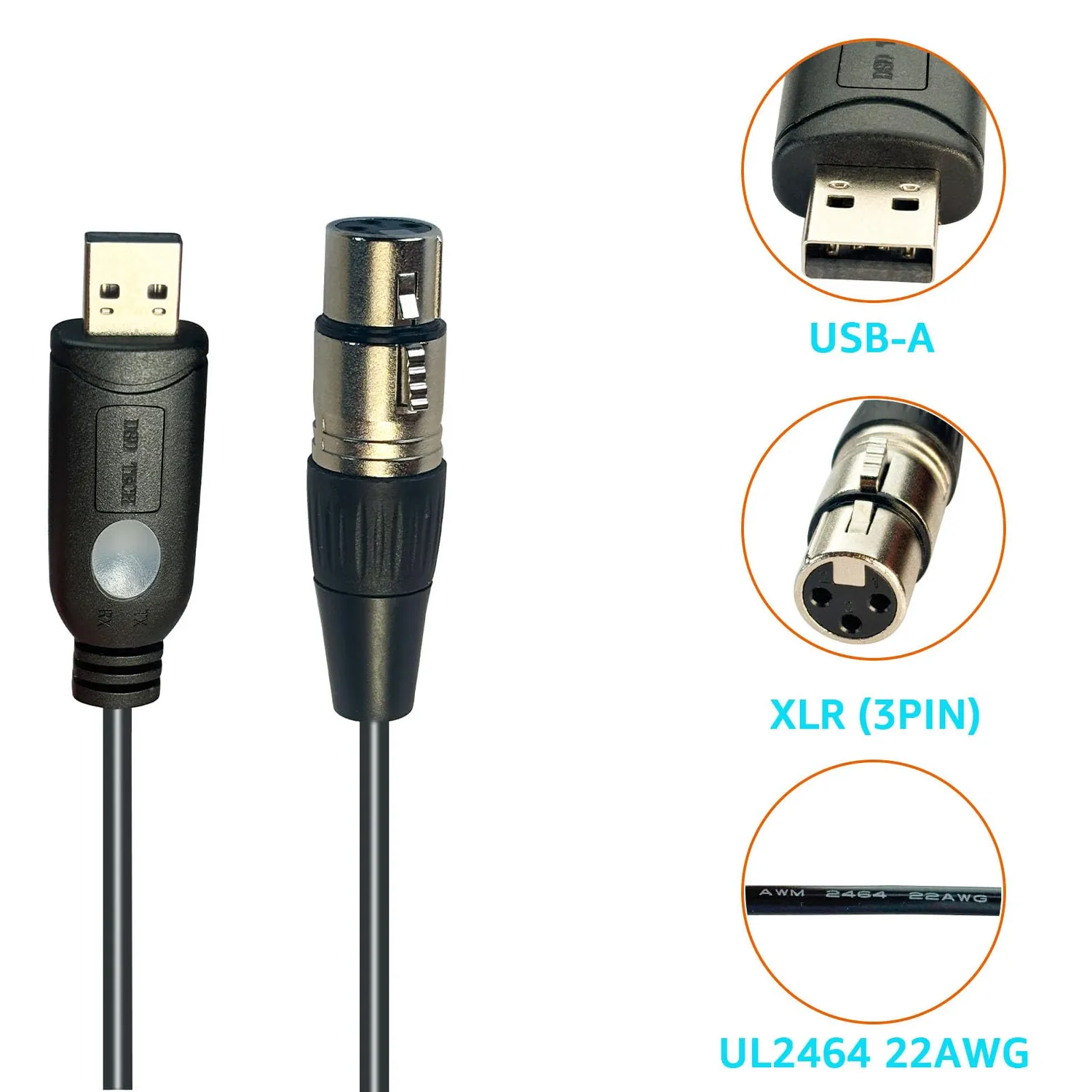 DSD TECH SH-AU20A câble USB vers XLR 1,8 m pour micro dynamique