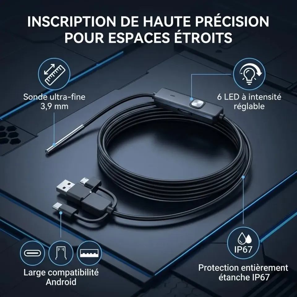 Garosa endoscope USB 3,9 mm 1 m IP67 720p
