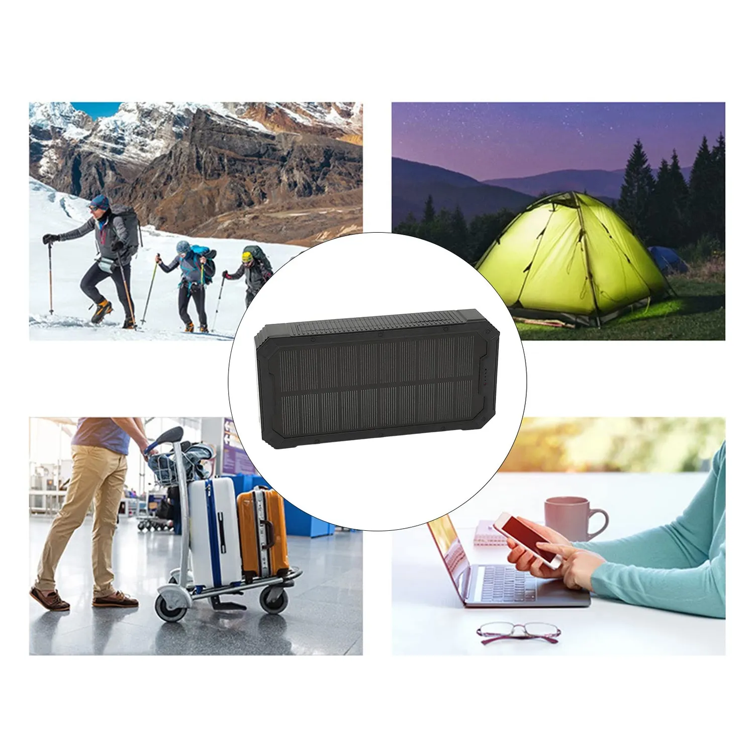 Garosa banque d’énergie solaire 36800 mAh noire, 6 ports USB