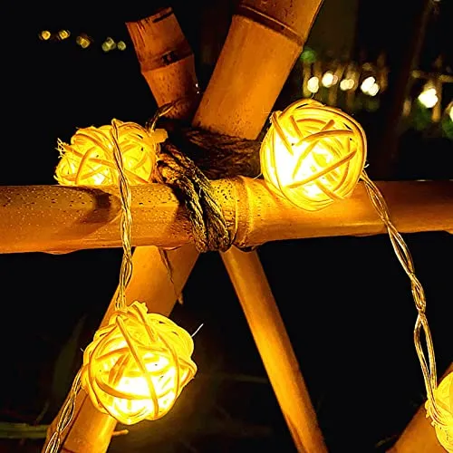Garosa guirlande boule rotin 20 LED 3 m blanc chaud à piles