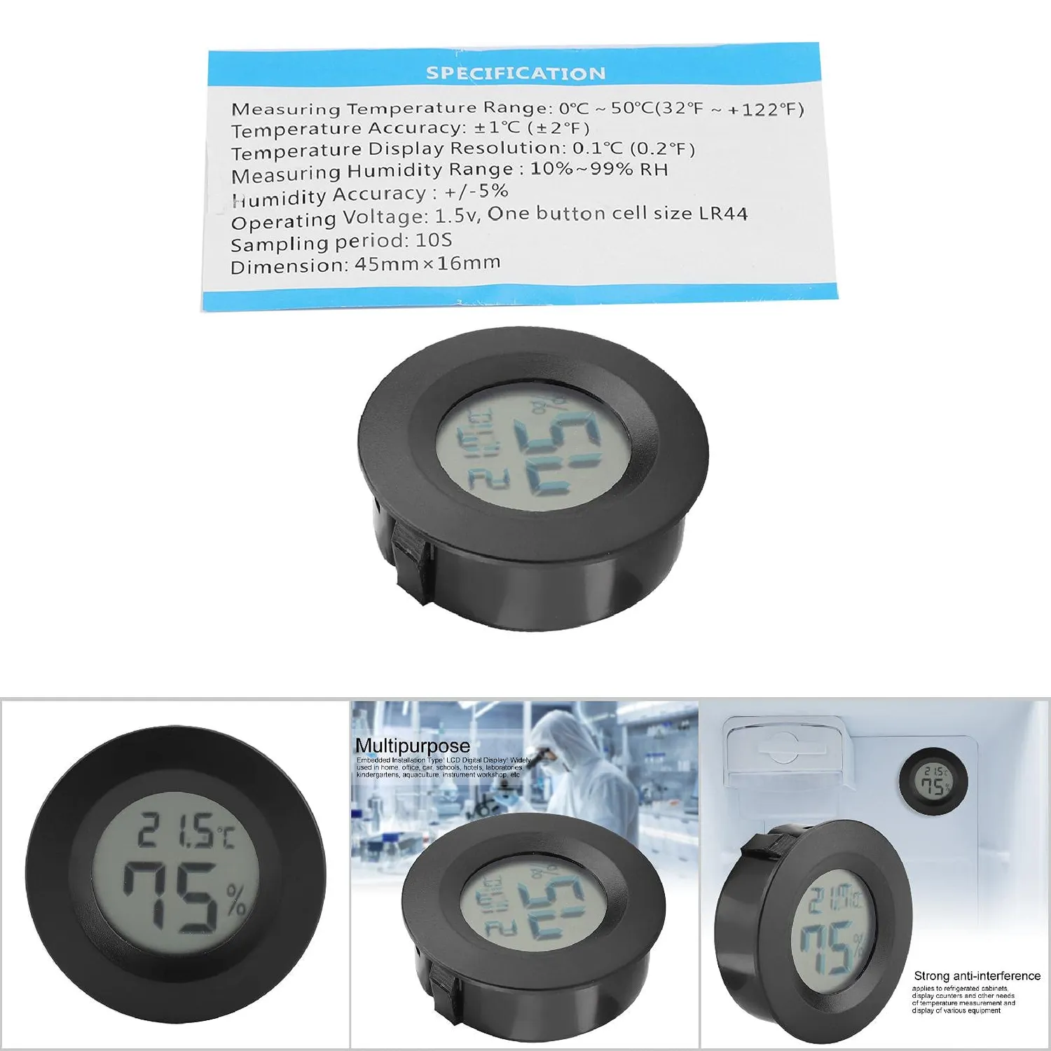 Garosa thermomètre numérique rond noir température et humidité