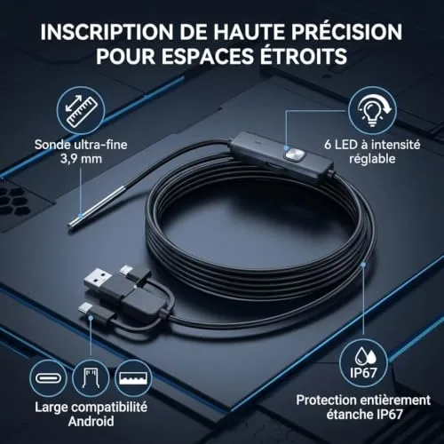 Garosa endoscope USB 3,9 mm 1 m IP67 720p