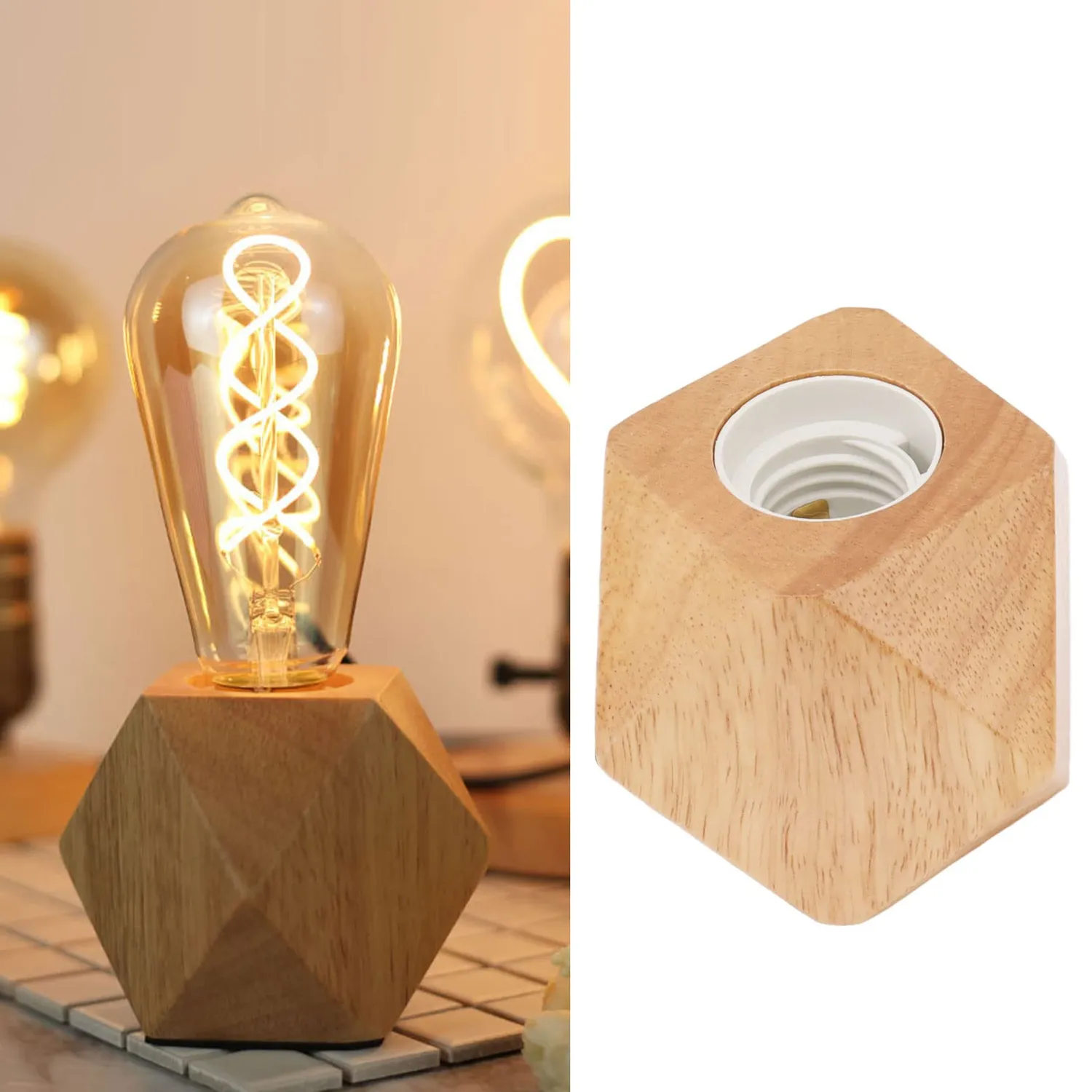 Garosa pied lampe table bois douille E27 diamant
