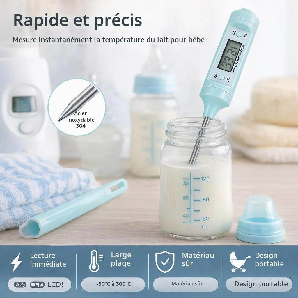 Garosa thermomètre électronique pour biberon à sonde longue