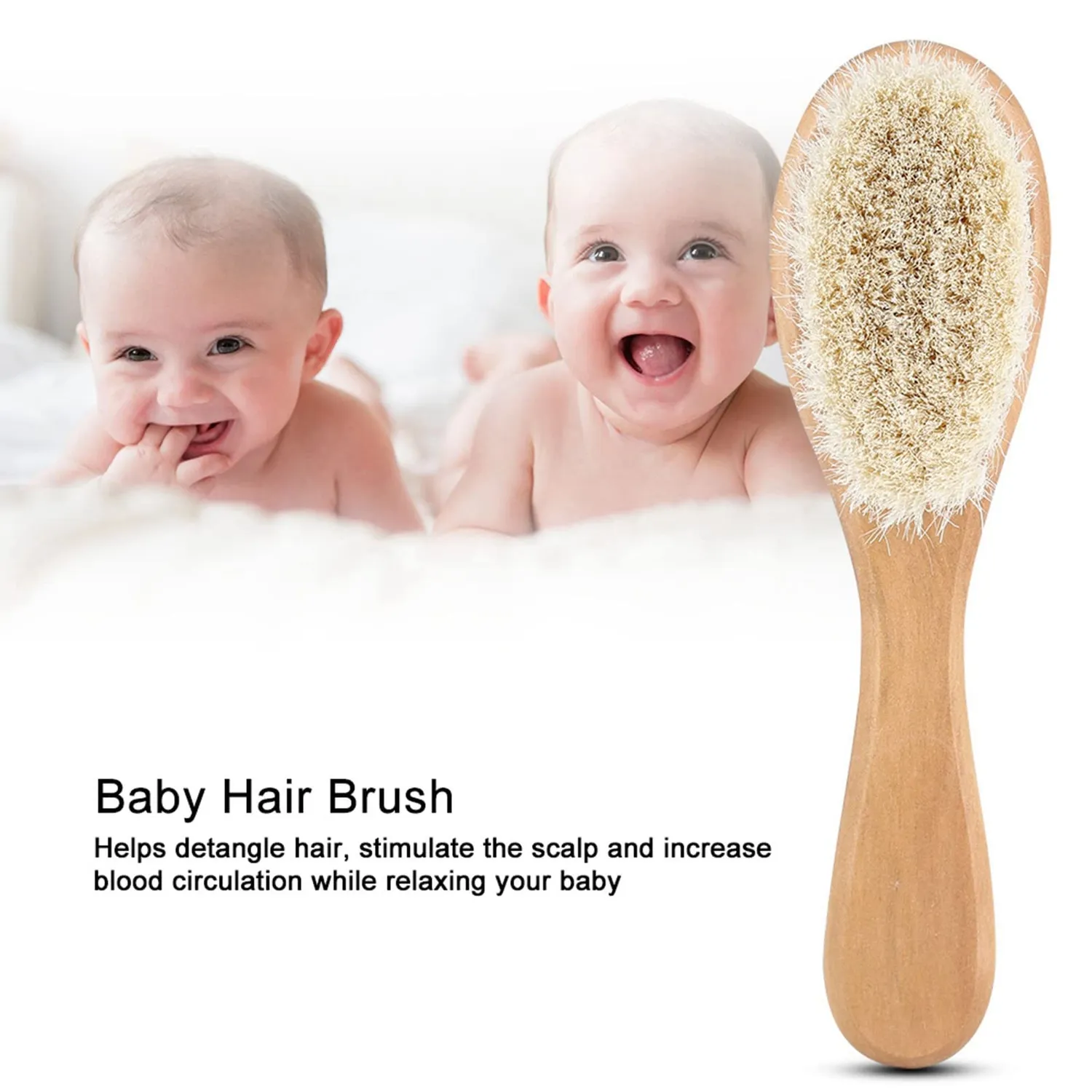 Garosa brosse à cheveux bébé en bois et poils de chèvre doux