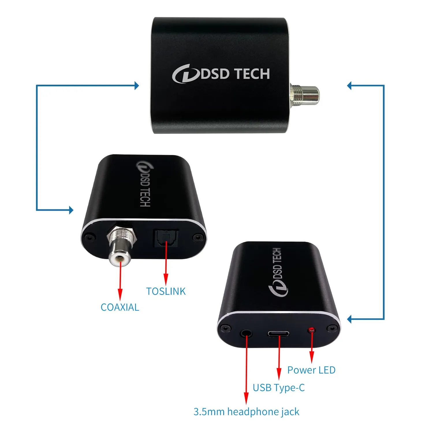DSD TECH SH-AU01B adaptateur audio USB Toslink coaxial 3,5 mm