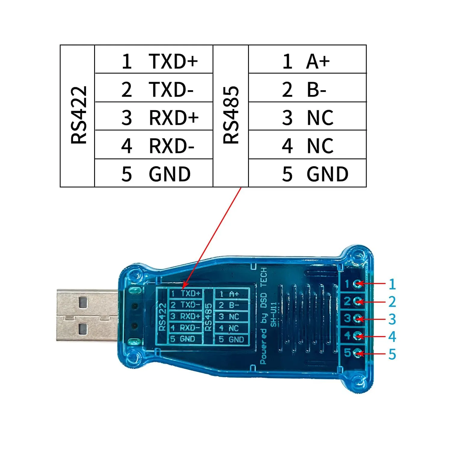 DSD TECH SH-U11 convertisseur USB RS485 RS422 à bornier