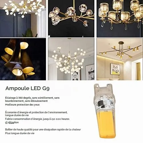 Garosa ampoule LED G9 9 W 3000 K blanc chaud, lot de 6