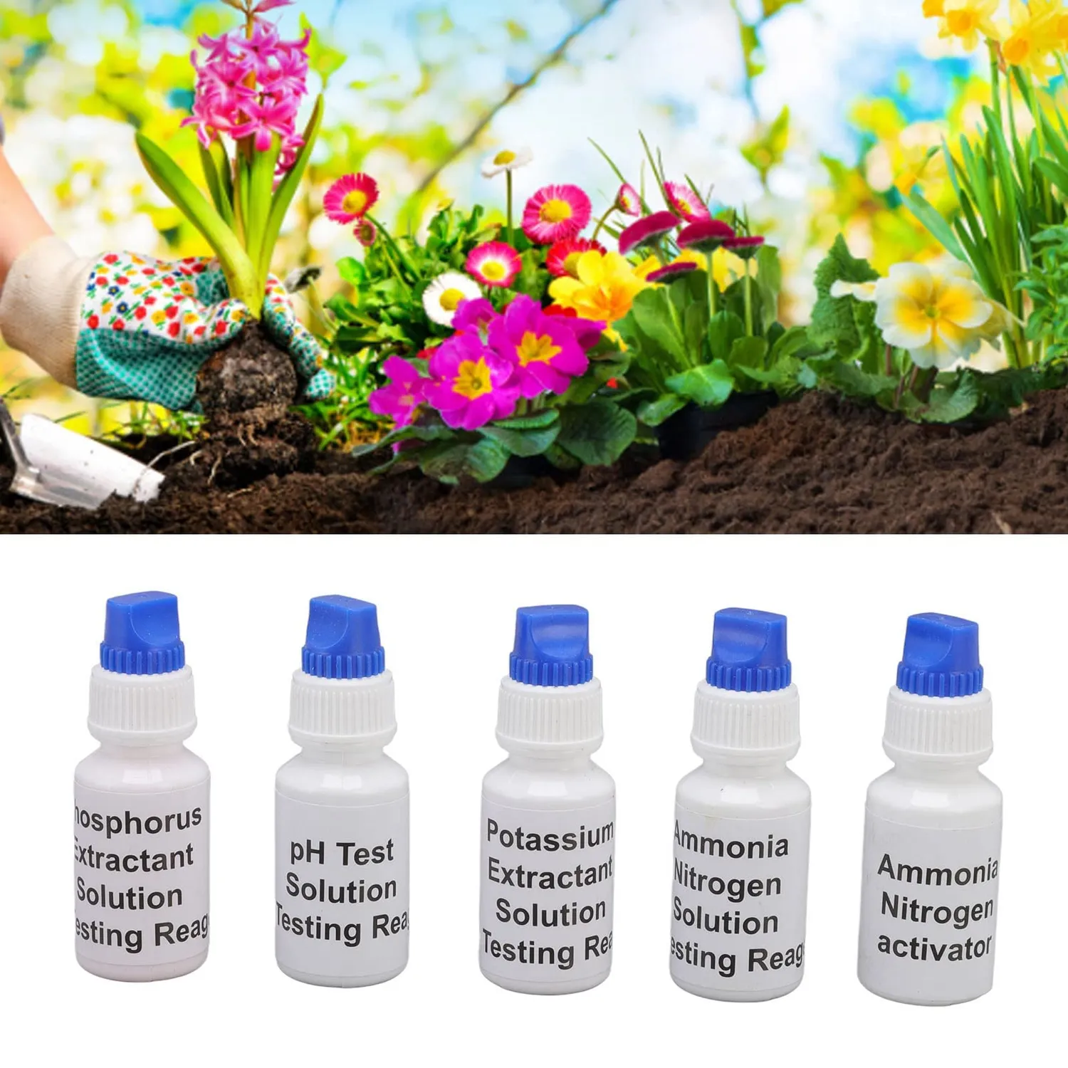 Garosa kit d’analyse de sol NPK 5 flacons, réactifs liquides