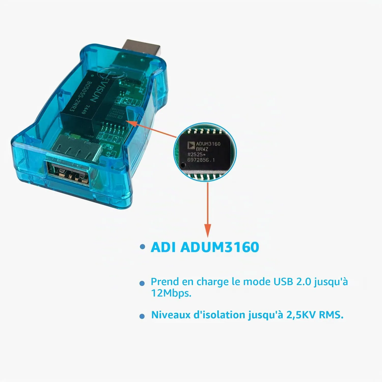 DSD TECH SH-G01A isolateur USB ADUM3160 12 Mbps bleu